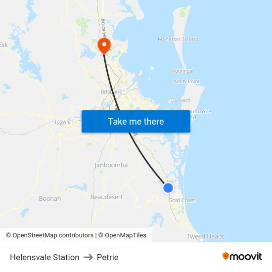 Helensvale Station to Petrie map