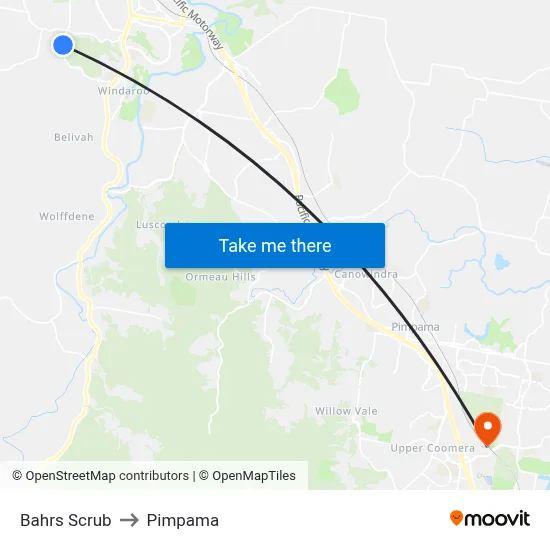 Bahrs Scrub to Pimpama map