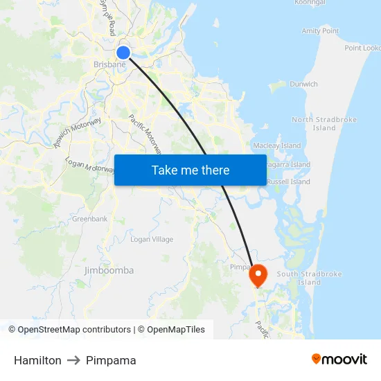 Hamilton to Pimpama map