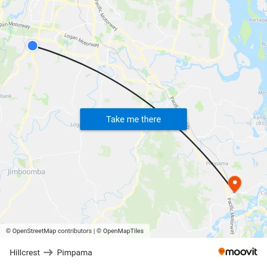 Hillcrest to Pimpama map