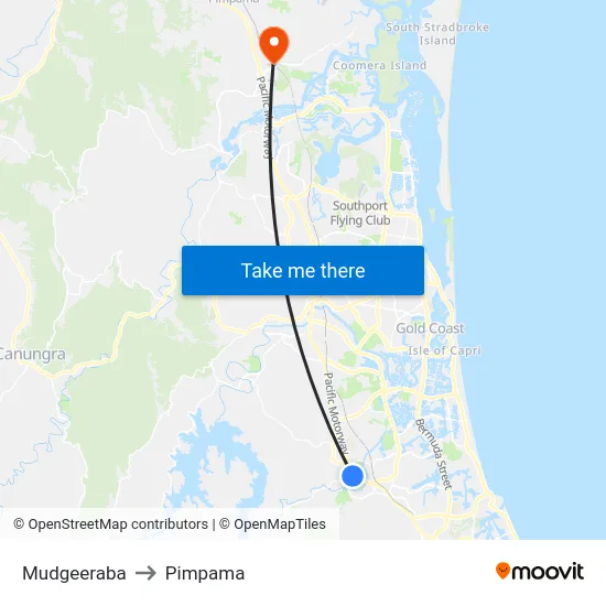 Mudgeeraba to Pimpama map
