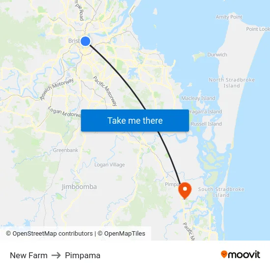 New Farm to Pimpama map