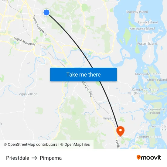 Priestdale to Pimpama map