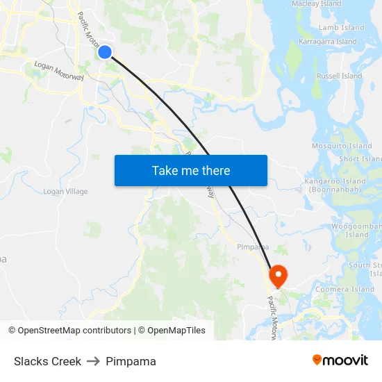 Slacks Creek to Pimpama map