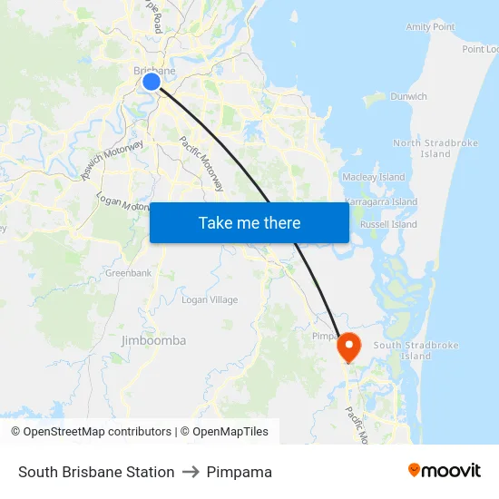 South Brisbane Station to Pimpama map