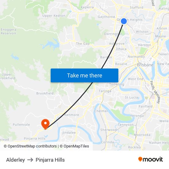 Alderley to Pinjarra Hills map