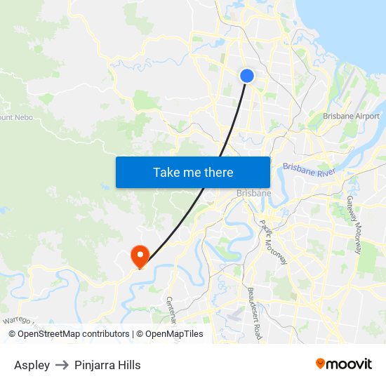 Aspley to Pinjarra Hills map