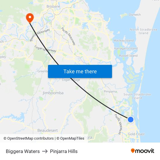Biggera Waters to Pinjarra Hills map