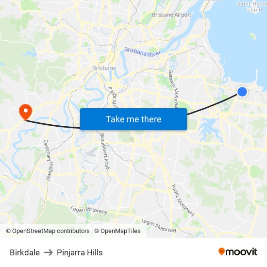 Birkdale to Pinjarra Hills map