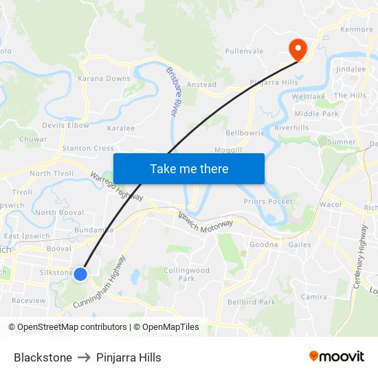 Blackstone to Pinjarra Hills map