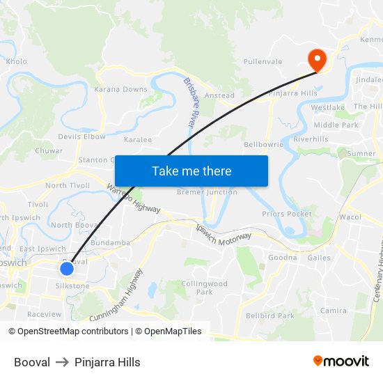Booval to Pinjarra Hills map