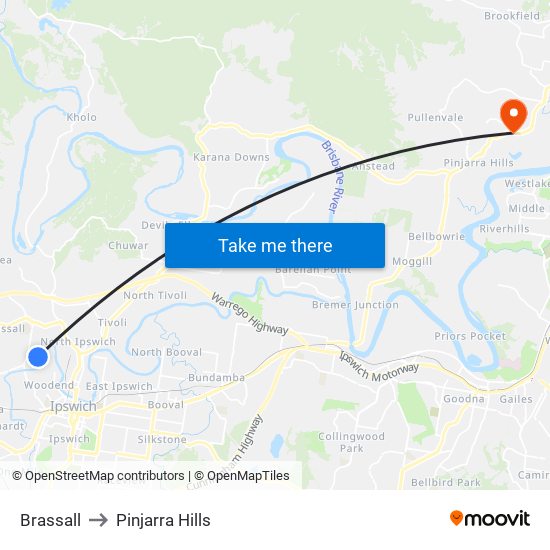 Brassall to Pinjarra Hills map