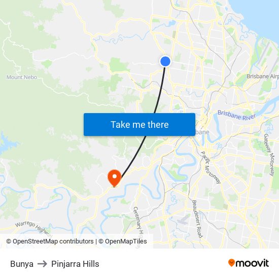Bunya to Pinjarra Hills map