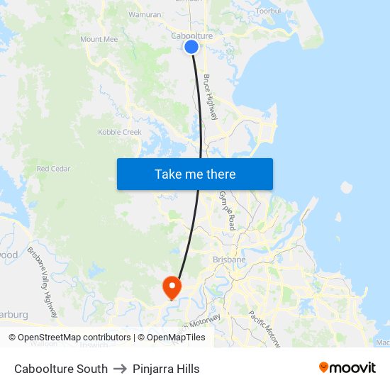 Caboolture South to Pinjarra Hills map