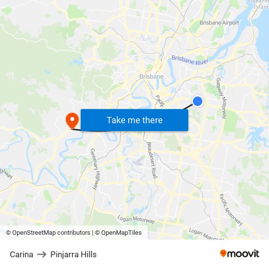 Carina to Pinjarra Hills map