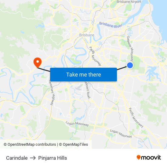 Carindale to Pinjarra Hills map