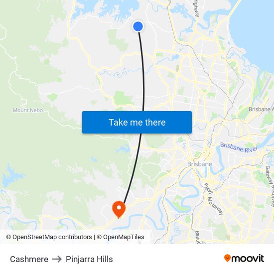 Cashmere to Pinjarra Hills map