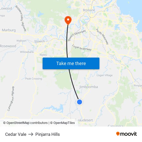 Cedar Vale to Pinjarra Hills map