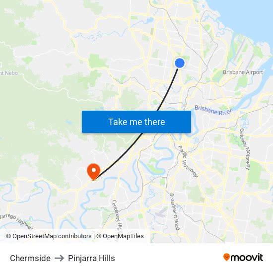 Chermside to Pinjarra Hills map