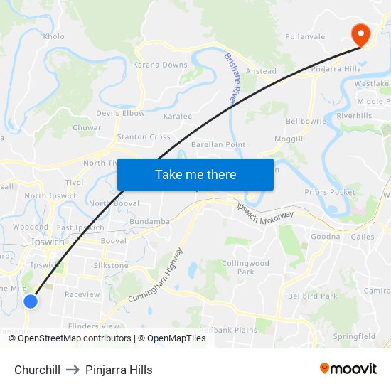 Churchill to Pinjarra Hills map