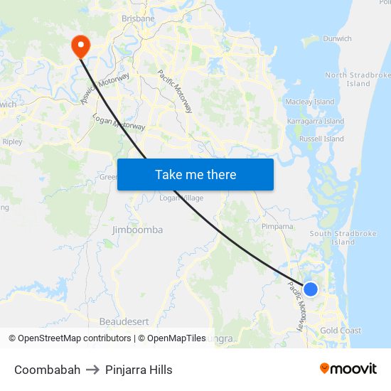 Coombabah to Pinjarra Hills map