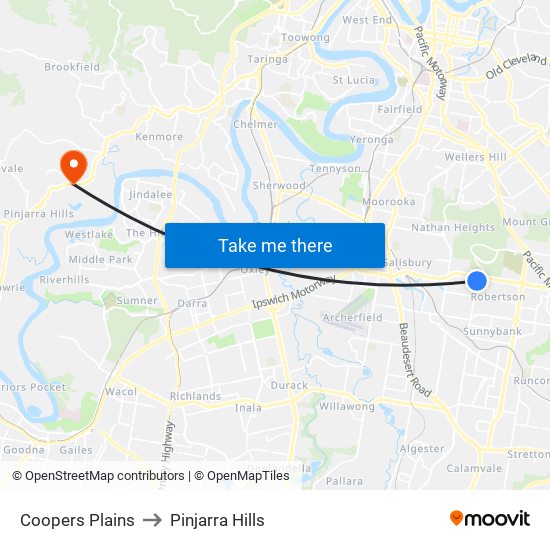 Coopers Plains to Pinjarra Hills map