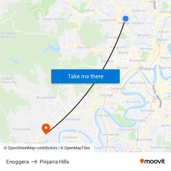 Enoggera to Pinjarra Hills map