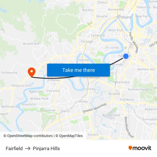 Fairfield to Pinjarra Hills map