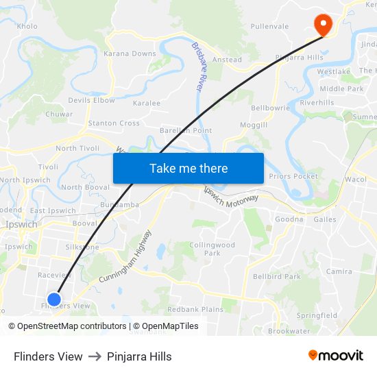 Flinders View to Pinjarra Hills map