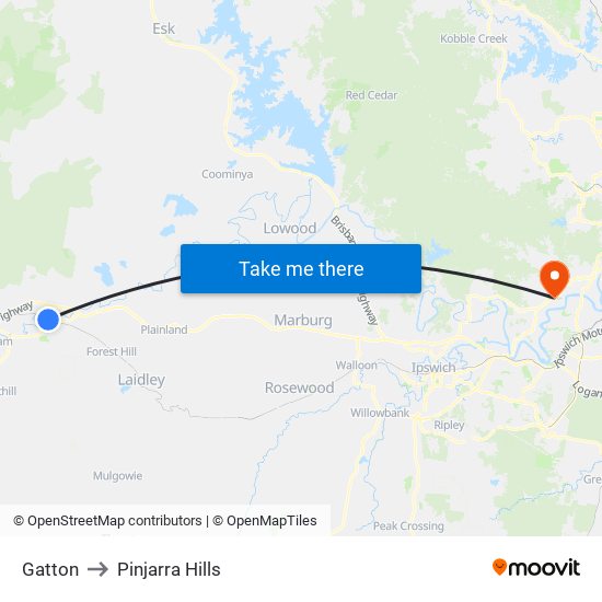 Gatton to Pinjarra Hills map