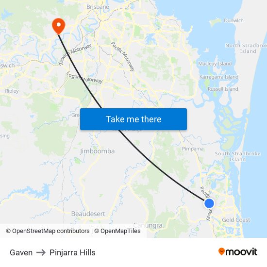 Gaven to Pinjarra Hills map