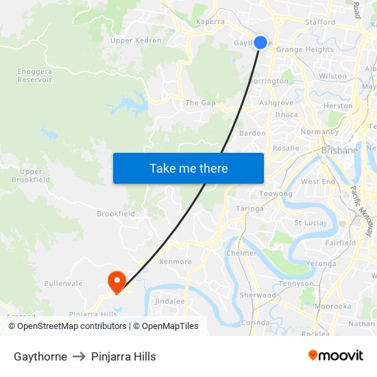 Gaythorne to Pinjarra Hills map