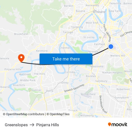 Greenslopes to Pinjarra Hills map