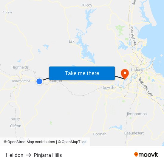 Helidon to Pinjarra Hills map