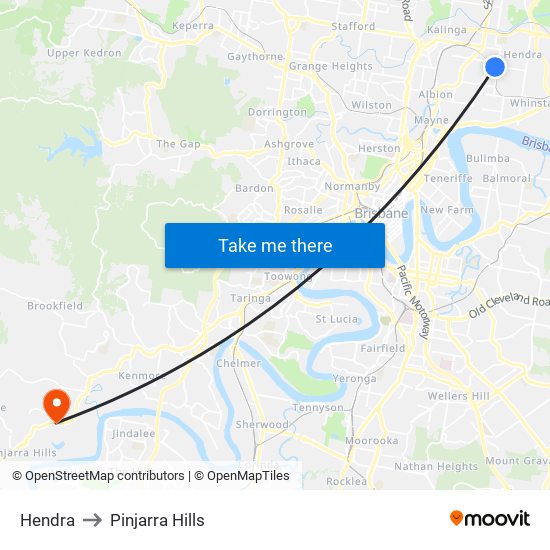 Hendra to Pinjarra Hills map