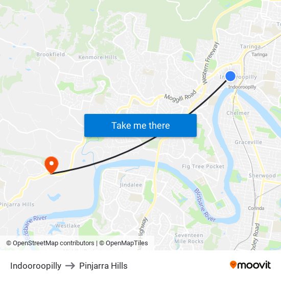 Indooroopilly to Pinjarra Hills map