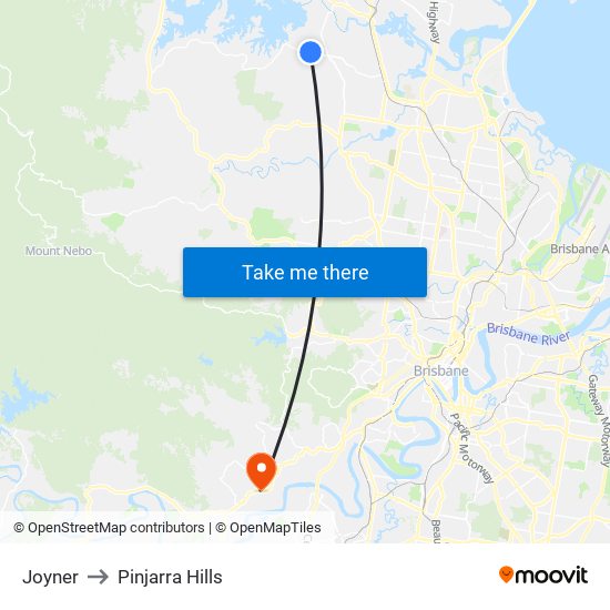 Joyner to Pinjarra Hills map
