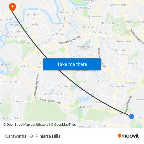 Karawatha to Pinjarra Hills map