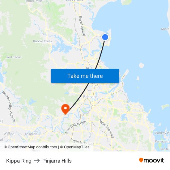 Kippa-Ring to Pinjarra Hills map