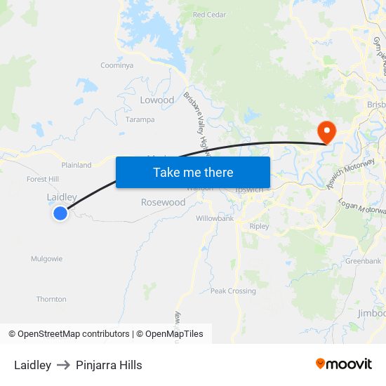 Laidley to Pinjarra Hills map