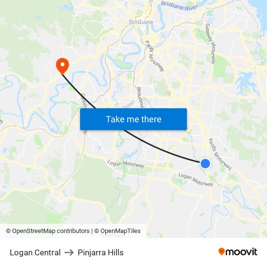 Logan Central to Pinjarra Hills map