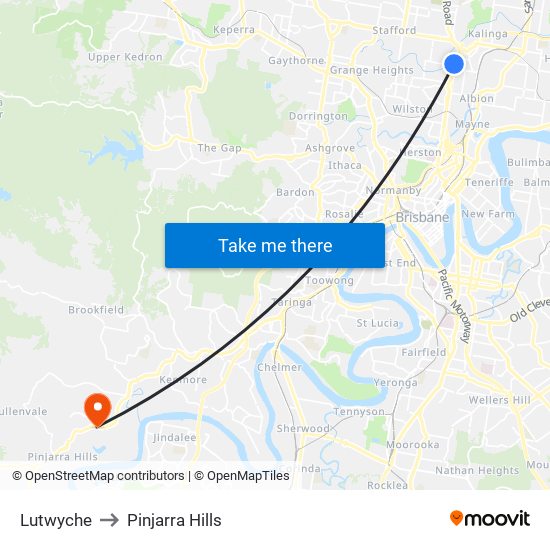 Lutwyche to Pinjarra Hills map