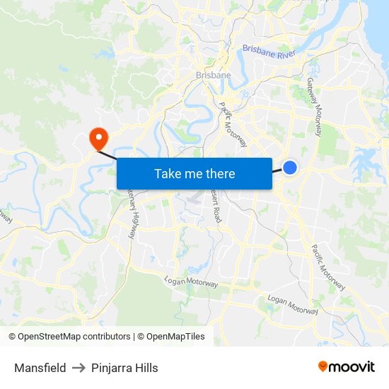 Mansfield to Pinjarra Hills map
