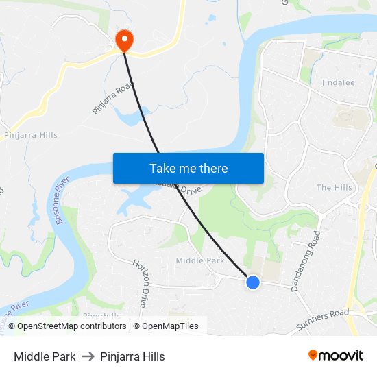 Middle Park to Pinjarra Hills map