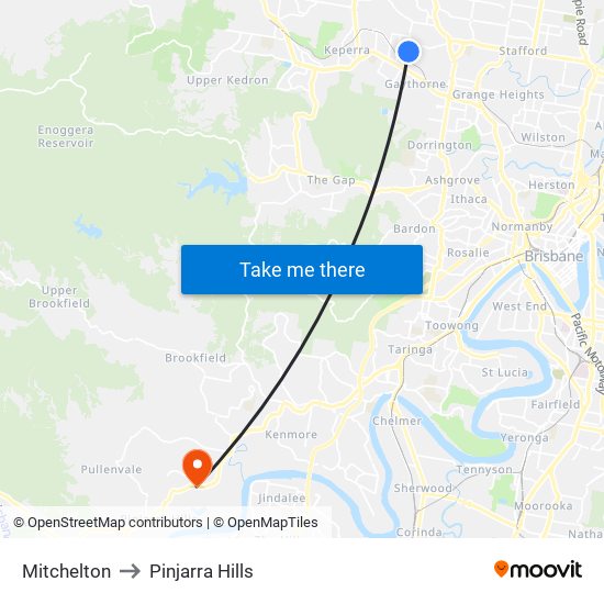 Mitchelton to Pinjarra Hills map