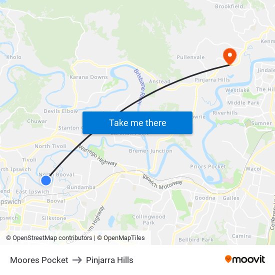 Moores Pocket to Pinjarra Hills map