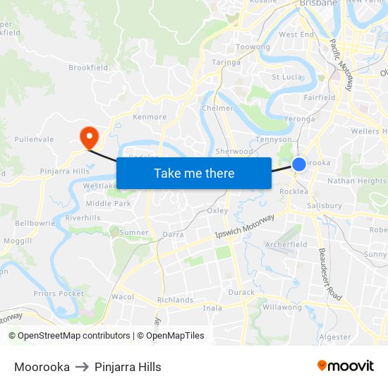 Moorooka to Pinjarra Hills map