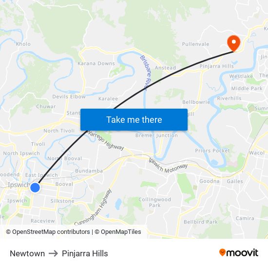 Newtown to Pinjarra Hills map