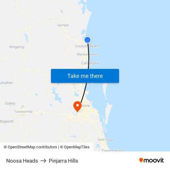 Noosa Heads to Pinjarra Hills map