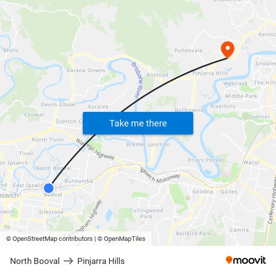North Booval to Pinjarra Hills map